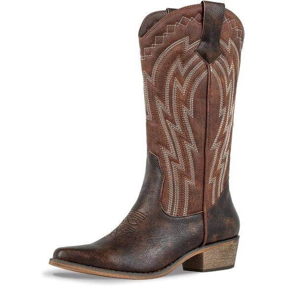 Women's Cowgirl Boots Cowboy Vintage Embroidered Brown Western Boots Snip Toe - Picture 1 of 8